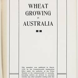 Booklet - 'Wheat & Sheep Farming In Australia', Commonwealth Immigration Office, 1922