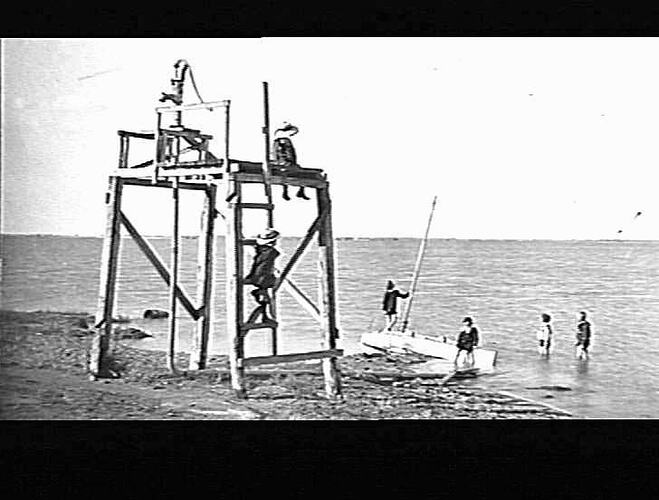 LAKE BOGA - WOODEN TOWER AND BATHERS