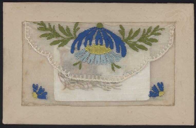 Postcard - Andy to Mother & Jess, Embroidered, France, World War I, 1914-1918