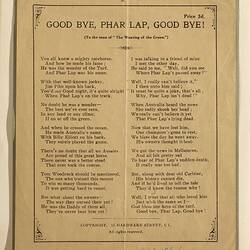 Street Ballad - Good Bye, Phar Lap, Good Bye!, 1932
