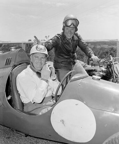 Negative - Two Men in Motor Vehicles, Kew, Victoria, Feb 1954