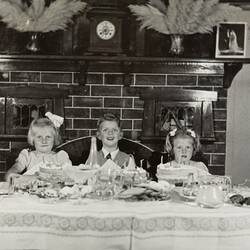 Three Girls & Two Boys Celebrating Girl's Birthday, Dining Room, Caulfield, 1946