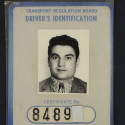 Driver's Identity Card - Transport Regulation Board, Romanos Eid, Melbourne, 1972