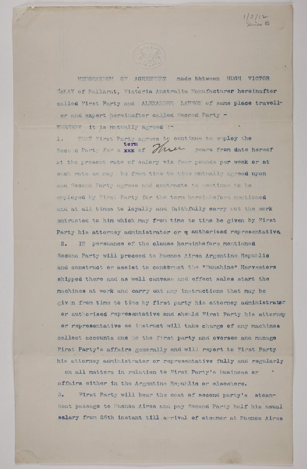 Copy of Memorandum of Agreement - H.V. McKay & Alexander ...