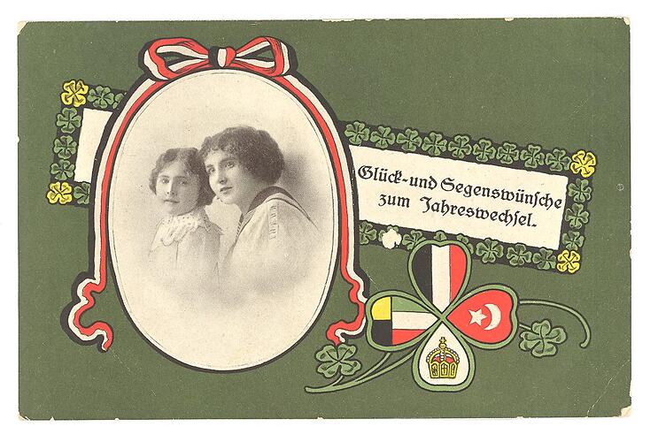 Postcard - Portrait of Girl & Woman, German, World War I, 25 Dec 1916