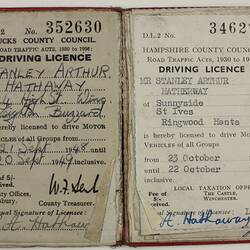 Driver's Licence - Stanley Hathaway, England, 1932 - 1952