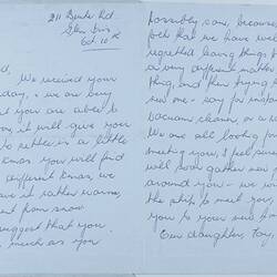 Aerogramme - To Mrs Ward from Mrs Edna Bampton, Glen Iris, Melbourne, 10 Oct 1961
