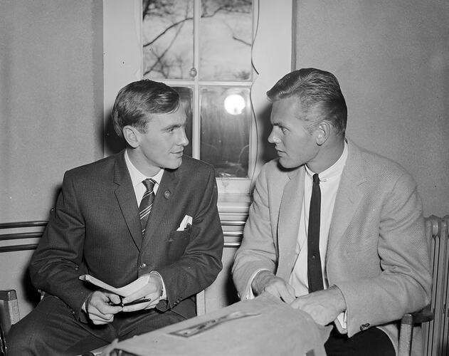 Coronet Records, Two Men Seated, Chevron Hotel, Victoria, 28 May 1959