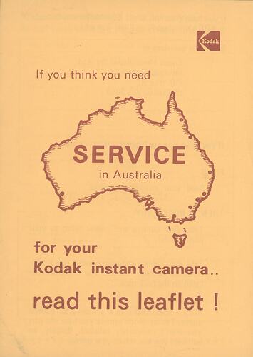 Leaflet - Kodak Australasia Pty Ltd, Kodak Repair Services, 'Service in Australia', 1972