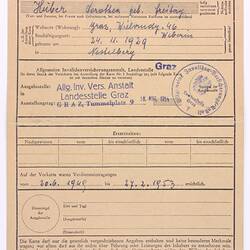 Insurance Card - 'Quittungskarte', Dorothea Huber, Austria, 1954-55