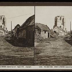 Stereograph - 'Street in Proyart, Captured by AIF', Aug 1918