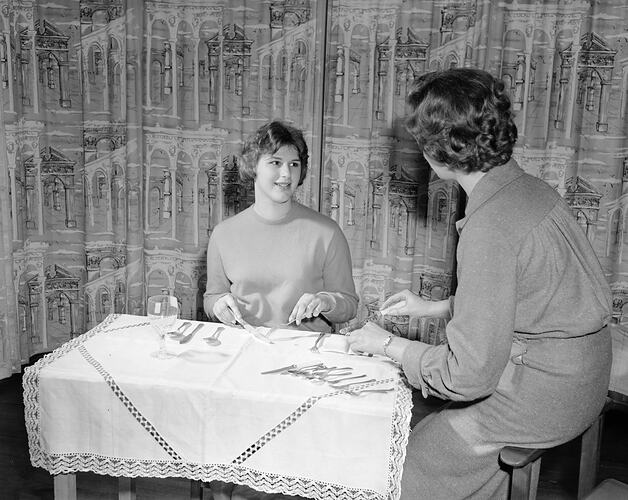 Elly Lukas Salon, Learning Table Etiquette, Melbourne, 30 Jul 1959