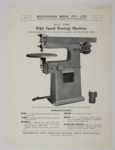 Illustrated with routing machine and descriptive printed text.