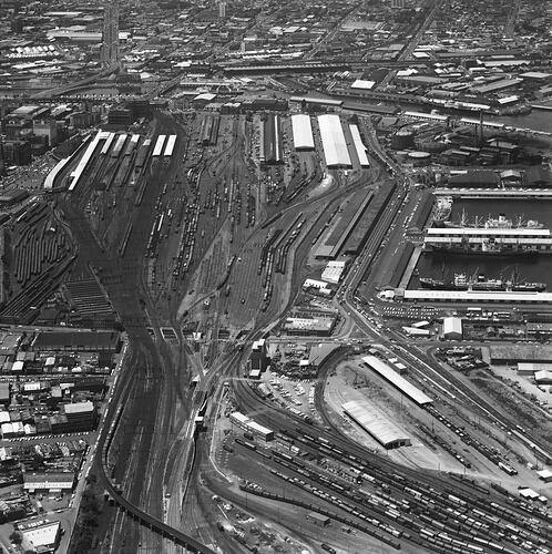 Monochrome aerial photograph of Melbourne.