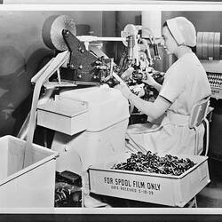 Glass Negative - Eastman Kodak, Female Factory Worker on Winding Machine, Rochester, New York, USA, 1939