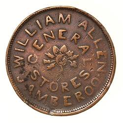 Token - 1 Penny, William Allen General Stores, Jamberoo, New South Wales, Australia, 1855