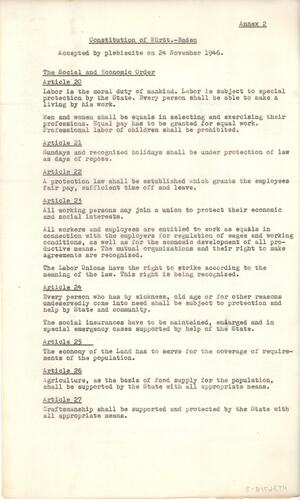Report - Annex 2: 'Constitution of Wurtt.-Baden',  Esma Banner, International Refugee Organization, Germany, circa 1950