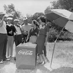 Coca Cola, Group with Drink Fridge, Black Rock, Victoria, 19 Nov 1959