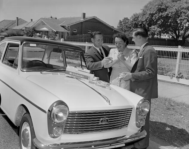 Woman Being Handed Keys to a Motor Car, Glenhuntly, Victoria, 08 Feb 1960