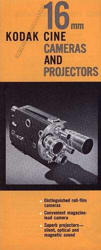 Leaflet cover with text and photograph of camera.