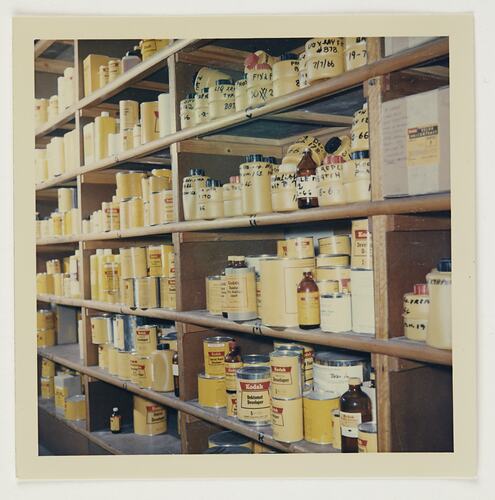 Slide 208, 'Extra Prints of Coburg Lecture', Kodak Chemical Products in Warehouse, Kodak Factory, Coburg, circa 1960s