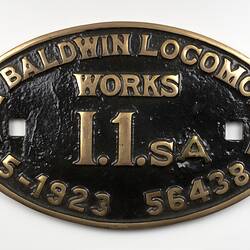 Locomotive Builders Plate - Baldwin Locomotive Works, Philadelphia, USA, 1923