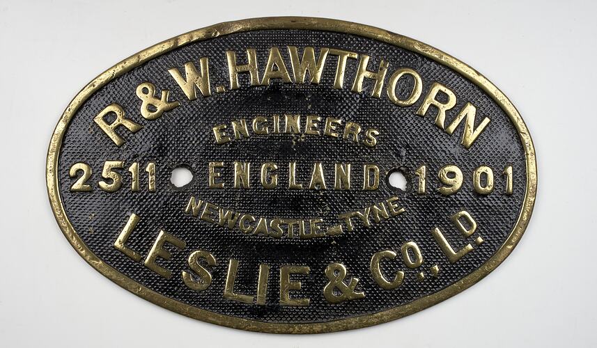 Locomotive Builders - Plate - R & W Hawthorn Leslie & Co. Ltd, 1901