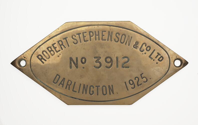 Locomotive Builders Plate - Robert Stephenson & Co. Ltd, 1925