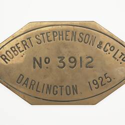 Locomotive Builders Plate - Robert Stephenson & Co. Ltd, Darlington, England, 1935