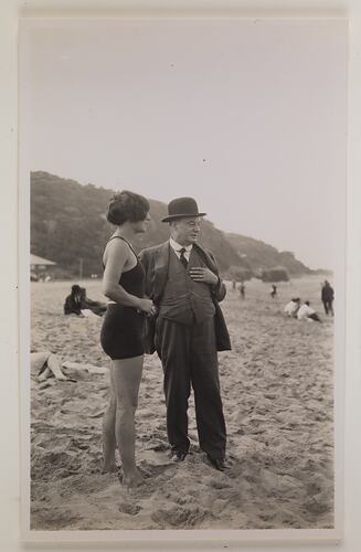 John Joseph Rouse & Woman on Beach, NSW, 07 Jul 1928