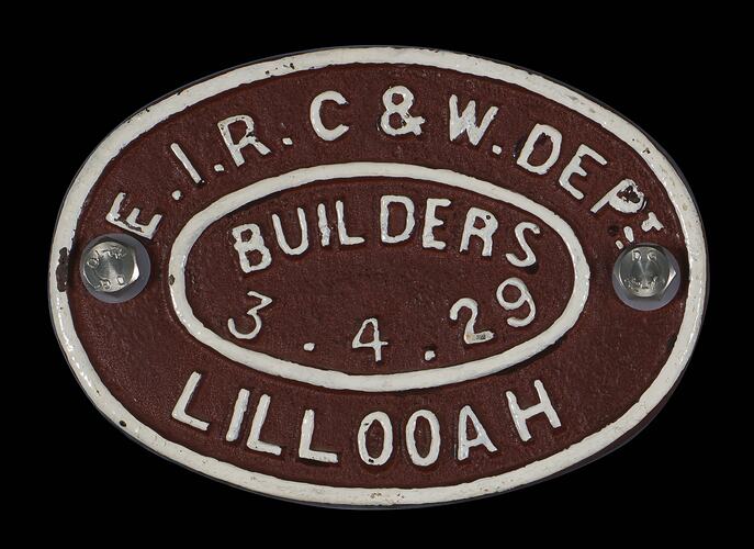 Locomotive Plate - East Indian Carriage & Wagon Co., 1929