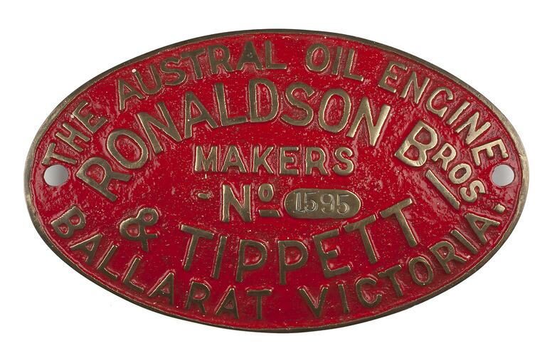 Engine Plate - Ronaldson Bros & Tippett Austral