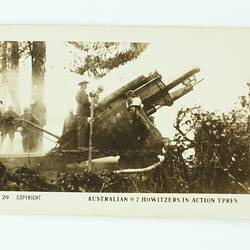 Cigarette Card - 'Australian 9.2 Howitzers in Action Ypres', Official World War I Photograph, Magpie Cigarettes, circa 1922
