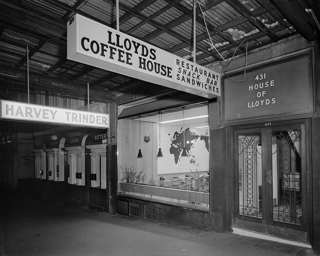 Lloyds Coffee House, Shop Exterior, Melbourne, Victoria, Dec 1958