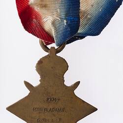 Medal - 1914-1915 Star, Great Britain, Private Frank Adams, 1918 - Reverse