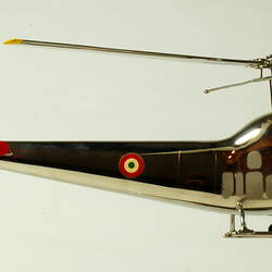 Chrome plated helicopter model. Right profile.