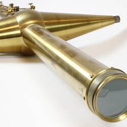 Brass scientific instrument, detail of lens.