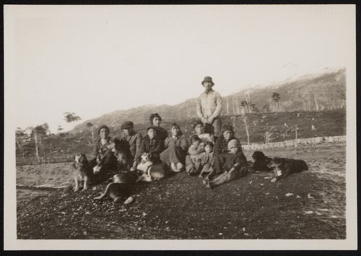 Photograph of two Yaghan families, Navarino Island, May 1929.