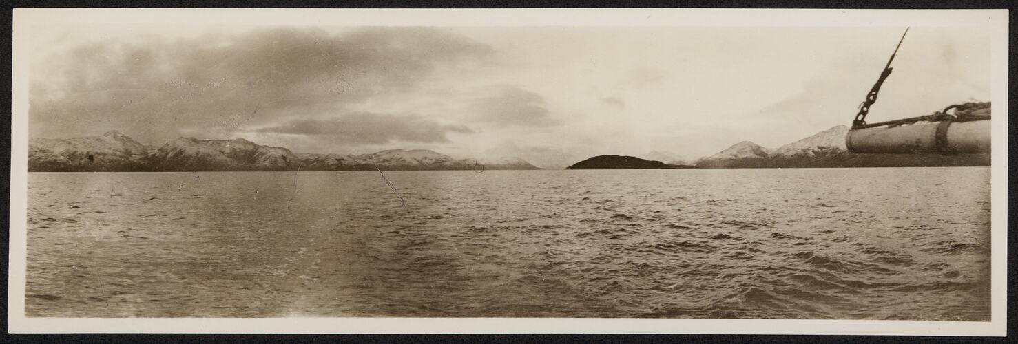 View of Beagle Channel taken aboard the 'Fortunato Viego', taken 7th May 1929