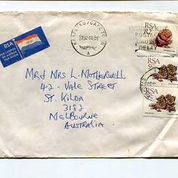 Envelope - Mr & Mrs L. Motherwell, St Kilda, From South Africa, 1992
