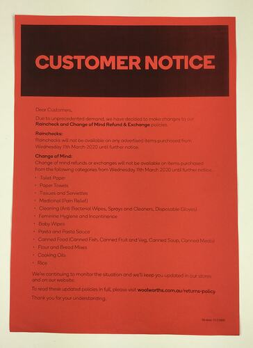 Printed sign on red A4 paper.