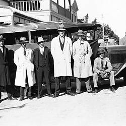 Negative - Men Leaving Casterton for Opening of Sydney Harbour Bridge, Casterton, Victoria, 1936