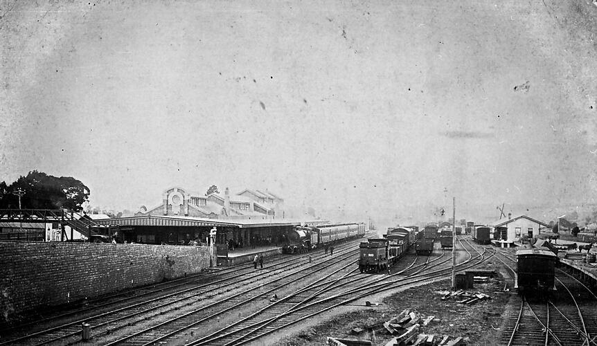 Trains at the Warragul Railway Station, Warragul, circa 1930.