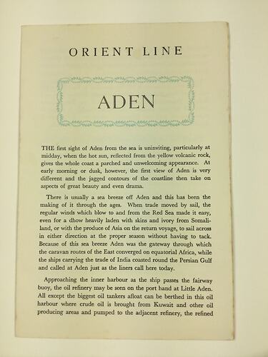 HT 54798, Booklet - Orient Line, Aden, 1967 (MIGRATION), Document, Registered