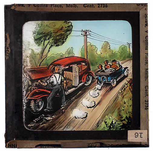 Lantern Slide - Universal Opportunity League, Man Fixing Car