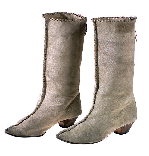 Pair of Boots - Beige Suede with Laced Seams