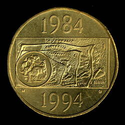 Australia, Dollar, 10th Anniversary of introduction of dollar coin, Obverse