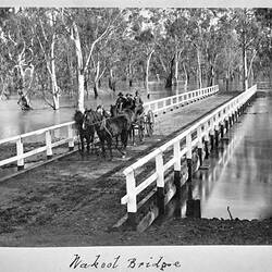 Photograph - Crossing Wakool Bridge, Surrounded by Floodwaters, by A.J. Campbell, Wakool River, Moulamein District, New South Wales, Sep 1894