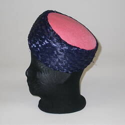 Hat - Pillbox, Pink and Blue Weave