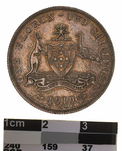 Coin - Florin (2 Shillings), Australia, 1919, photographed by Museums Victoria
